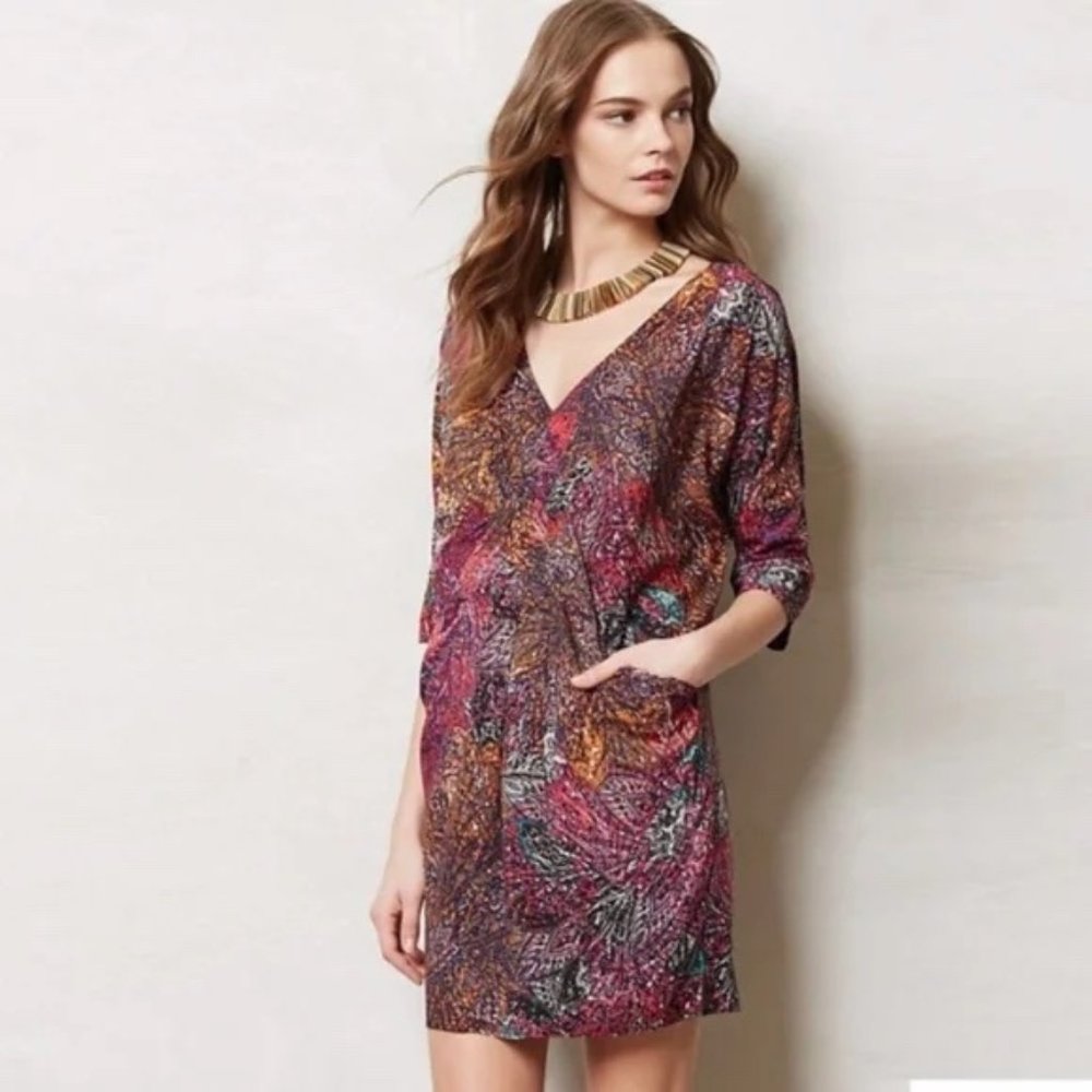 Anthropologie EDME & ESYLLTE PINK ORANGE DOLMAN DRESS